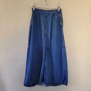 Boston Proper Womens Slit Denim Maxi Skirt Size 8 Buttons Western Boho Cottage